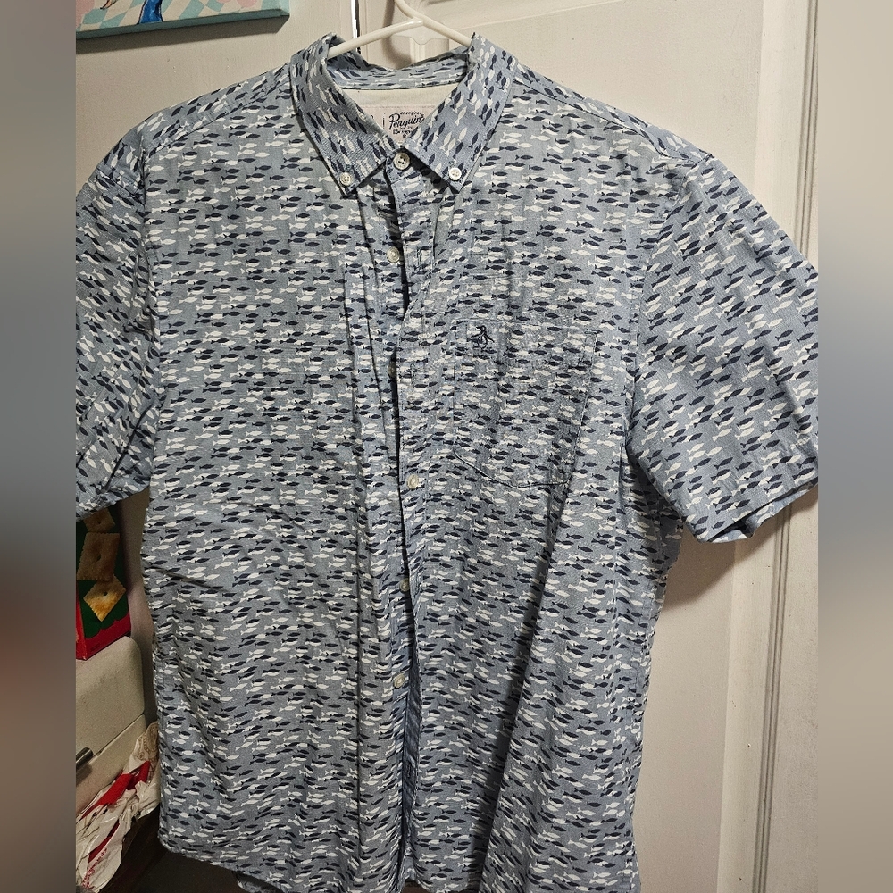 Original Penguin Light Blue Patterned Button Down… - image 1